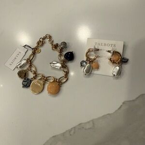 Brand New Talbots Gold and Cream Charm Bracelet with Earrings ($79 Retail)